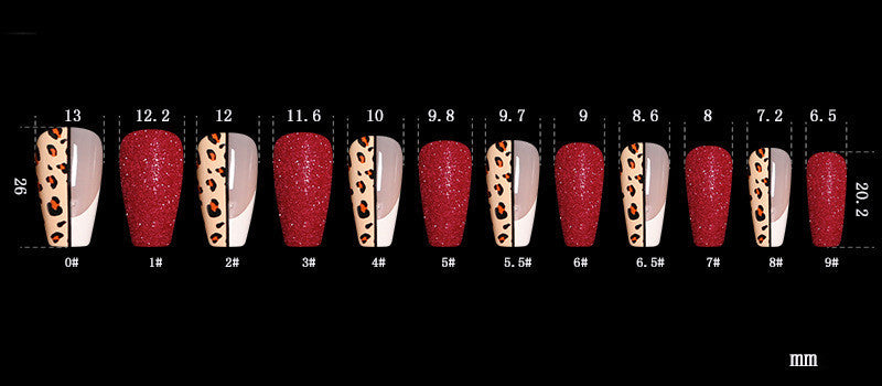 Red Jump Color Leopard Print Ballet False Nails