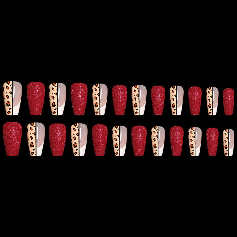 Red Jump Color Leopard Print Ballet False Nails