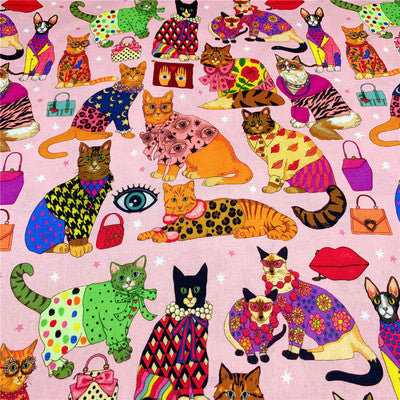 Pink Bottoming Catwalk Cat Print Flat Cloth Handmade Patchwork Shirt Scarf Children's Dress