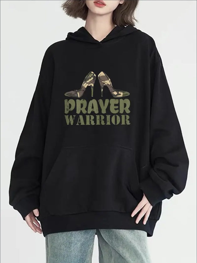 Women's Fashion 'Prayer Warrior' High Heel Print Hoodie - Casual Pullover With Pockets, Long Sleeve, Round Neck - Perfect For Fall & Winter