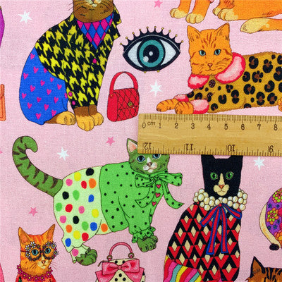 Pink Bottoming Catwalk Cat Print Flat Cloth Handmade Patchwork Shirt Scarf Children's Dress