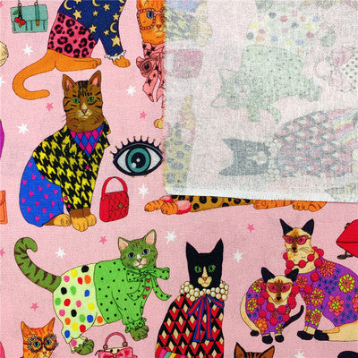 Pink Bottoming Catwalk Cat Print Flat Cloth Handmade Patchwork Shirt Scarf Children's Dress