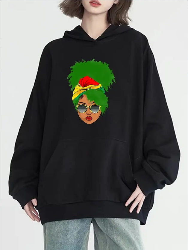 Women's Casual Style Hoodie With Creative Print, Long Sleeve, Hooded Neck With Pocket,  Solid Color Pullover For All Seasons